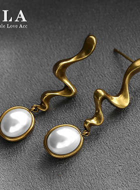 SLA私家 长款设计师个性椭圆形珍珠耳坠女 拒绝同款高级复古耳环