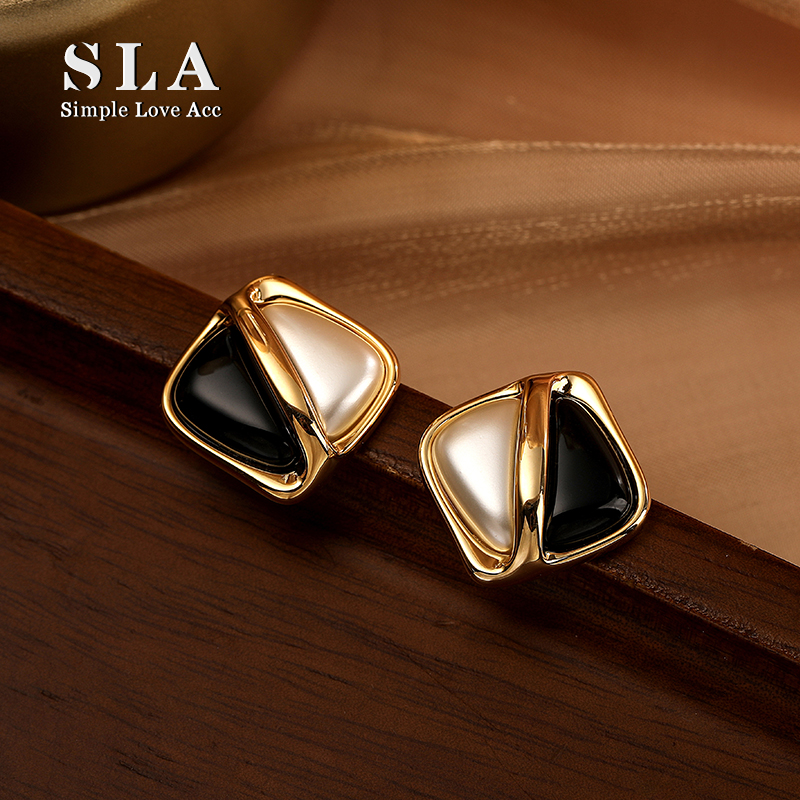 Simple Love Acc私家  2025年爆款珍珠树脂双材质简约银针耳环女