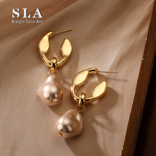 高级感异形珍珠大嫂气质百搭银针耳环女 Acc私家 Simple Love