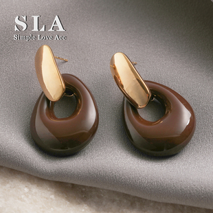 美拉德欧美高级滴釉气质水滴耳环新品 Acc私家 咖色潮 Love Simple