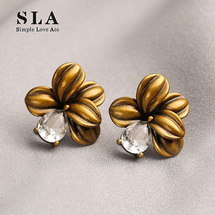 复古华丽花朵锆石甜酷风气质银针耳环女 Acc私家 Simple Love