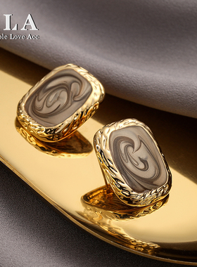 SLA私家 滴釉浅灰色 浪漫法式个性小众s925银针 画釉工艺复古耳环