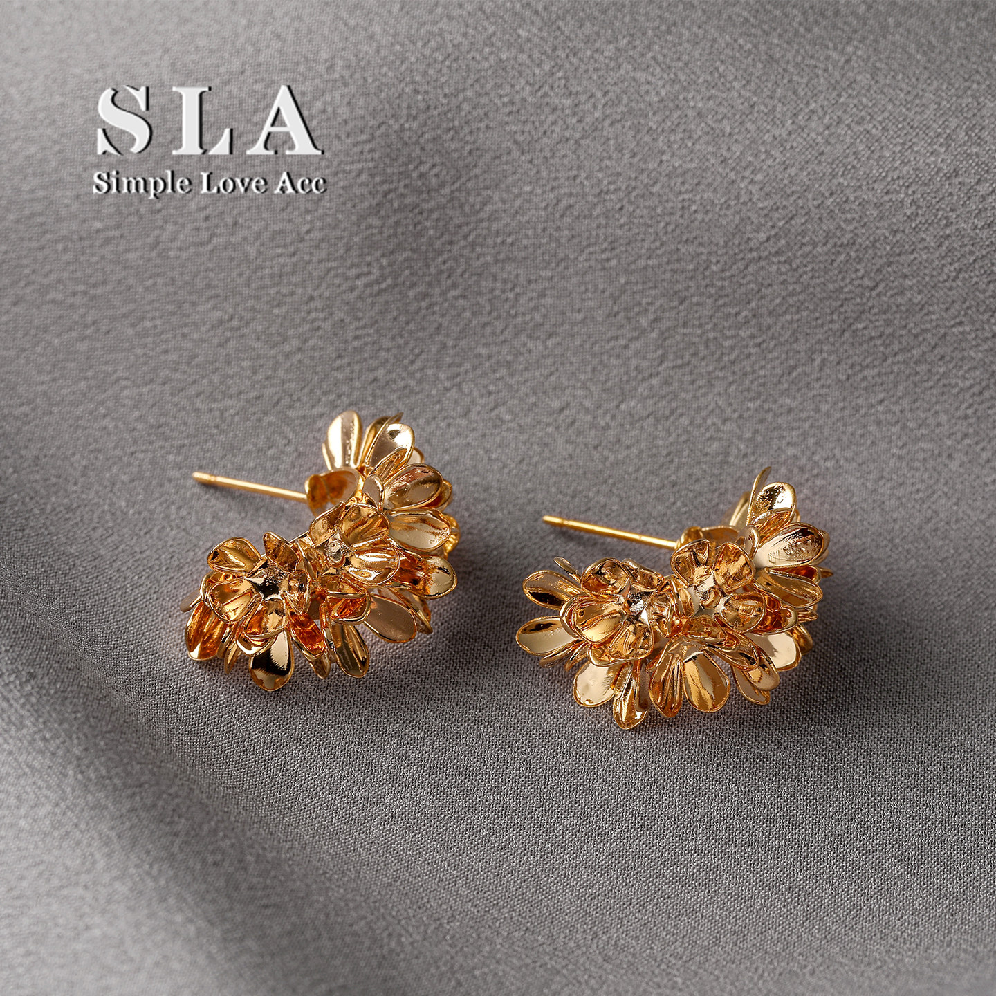 Simple Love Acc私家复古小众时尚高级感C型花朵耳环女2025年新款