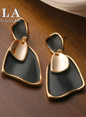 Simple Love Acc私家欧美气质2025新款高级感个性银针黑色耳环女