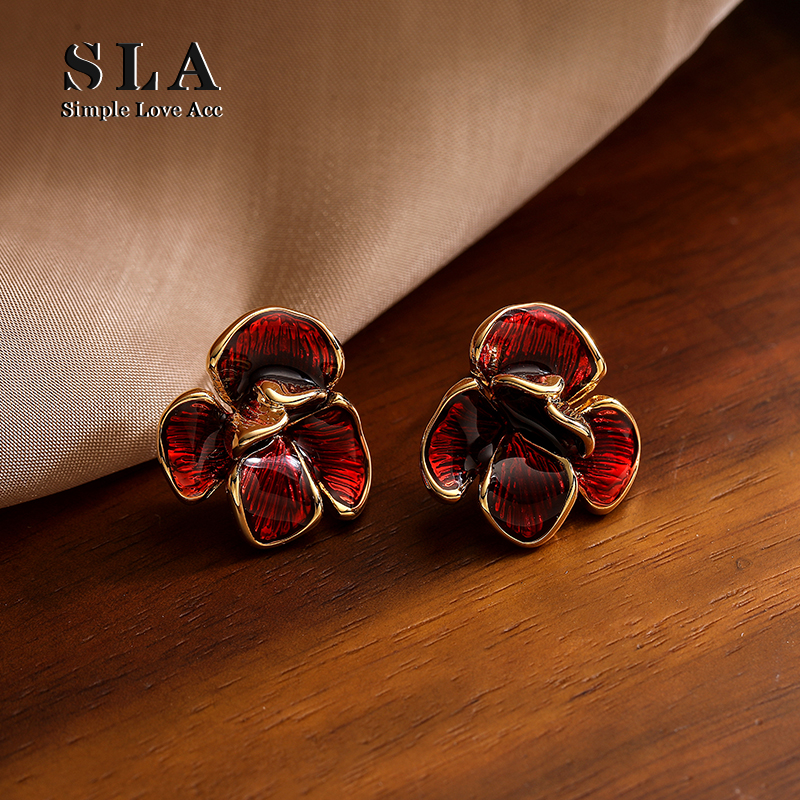 Simple Love Acc私家  2025爆款画釉花瓣立体复古温柔银针耳环女