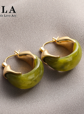 Simple Love Acc私家  法式琥珀轻奢高级感翡翠绿气质银针耳环女