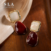 高级感滴釉画釉工艺 SLA私家 法式 金属质感s925银针耳环耳饰品潮