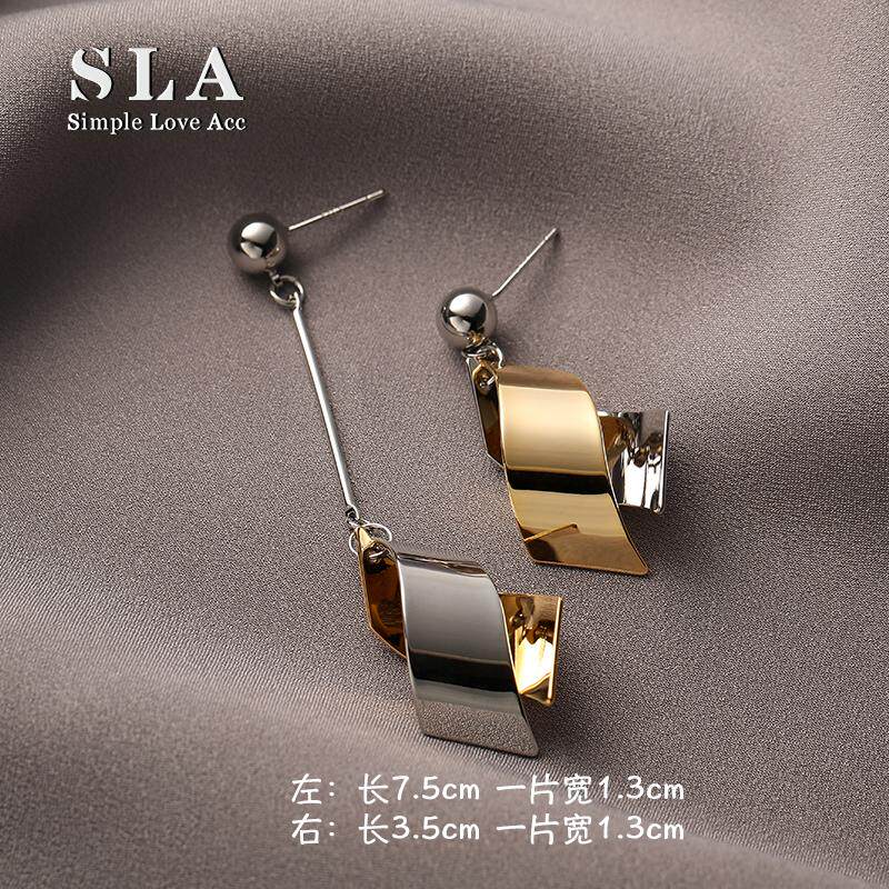 Simple Love Acc私家  个性时尚夸张金属撞色螺旋流苏银针耳环女