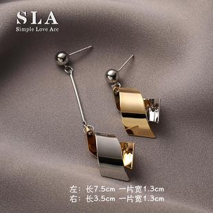 时尚 Simple 个性 Acc私家 夸张金属撞色螺旋流苏银针耳环女 Love
