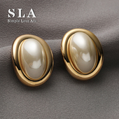 Simple 耳环女 复古风椭圆形简约金色珍珠2026年新品 Love Acc私家