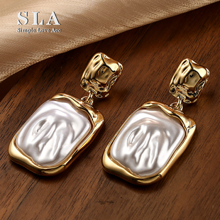 异形巴洛克珍珠大耳坠金属折叠纹高级耳环女 Acc私家 Simple Love