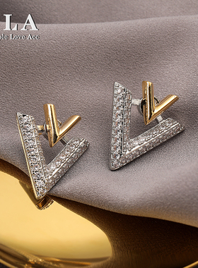 Simple Love Acc私家  美拉德双V设计师满钻爆款高级感银针耳环女