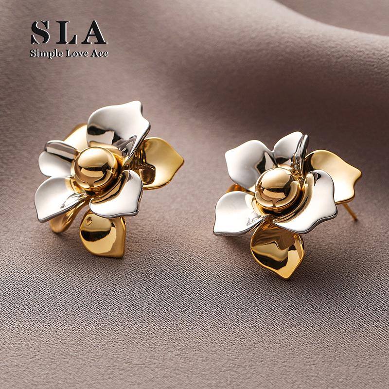 Simple Love Acc私家  独特设计感双拼色花朵立体感银针耳环女图片