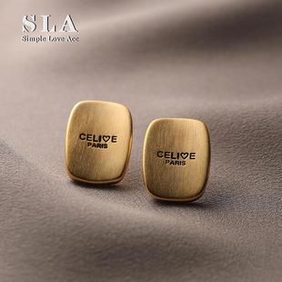 拉丝方形金属高级感小众设计感银针耳环女 Acc私家 Simple Love