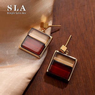 2025年爆款 Acc私家 复古气质几何树脂银针耳环女 Love Simple