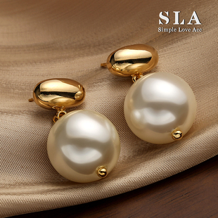 欧美金豆银针耳钉 Acc私家 香槟金大珍珠耳环女ins潮 Love Simple