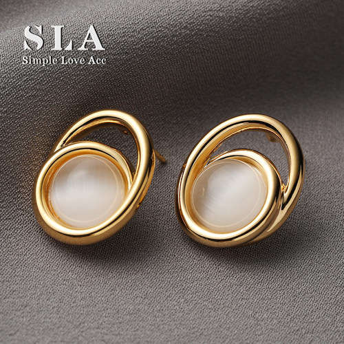 Simple Love Acc私家 简约风现代圆形金色饰品女士耳钉银针新款