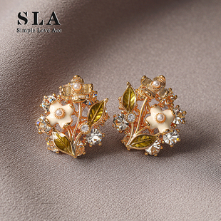 Simple Love Acc私家  夸张设计感不规则花朵树叶锆石银针耳环女