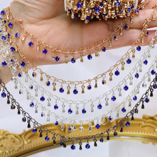diy链条三色可选绝美水钻水滴链高温保色古风头饰链 西域服饰配件