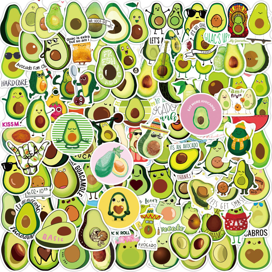 100张牛油果贴纸卡通可爱创意文具水杯笔记本行李箱防水装饰贴画