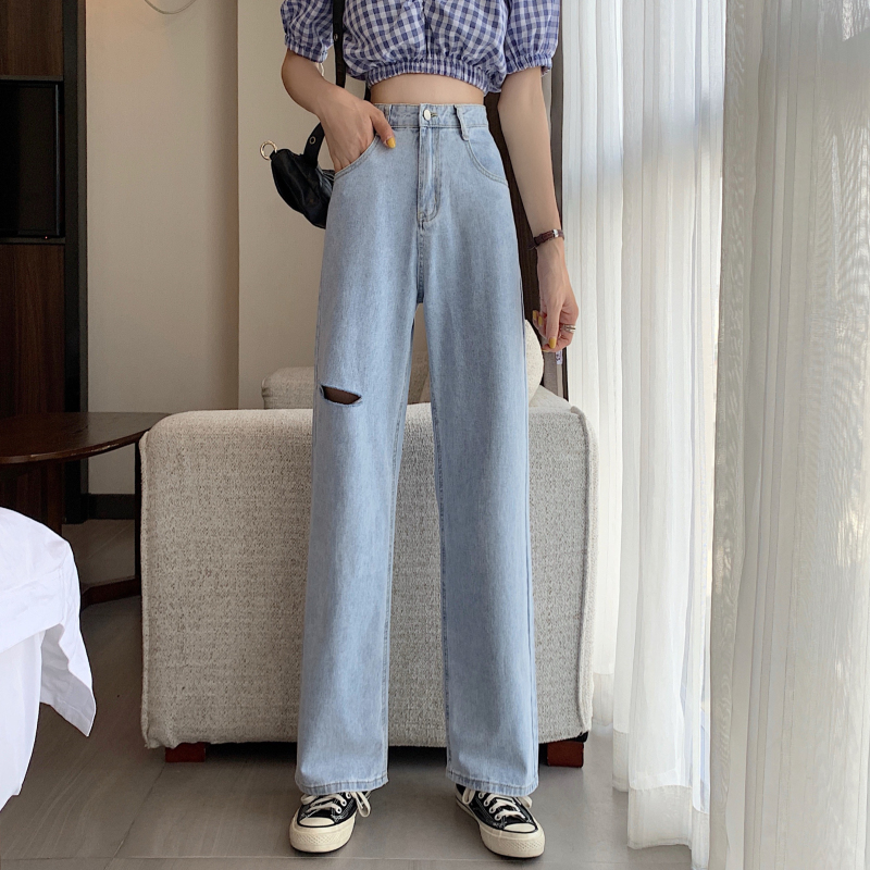 Real shot 2020 autumn new high waist loose straight pants slim mops