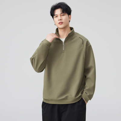 秋冬立领半拉链纯棉宽松男卫衣