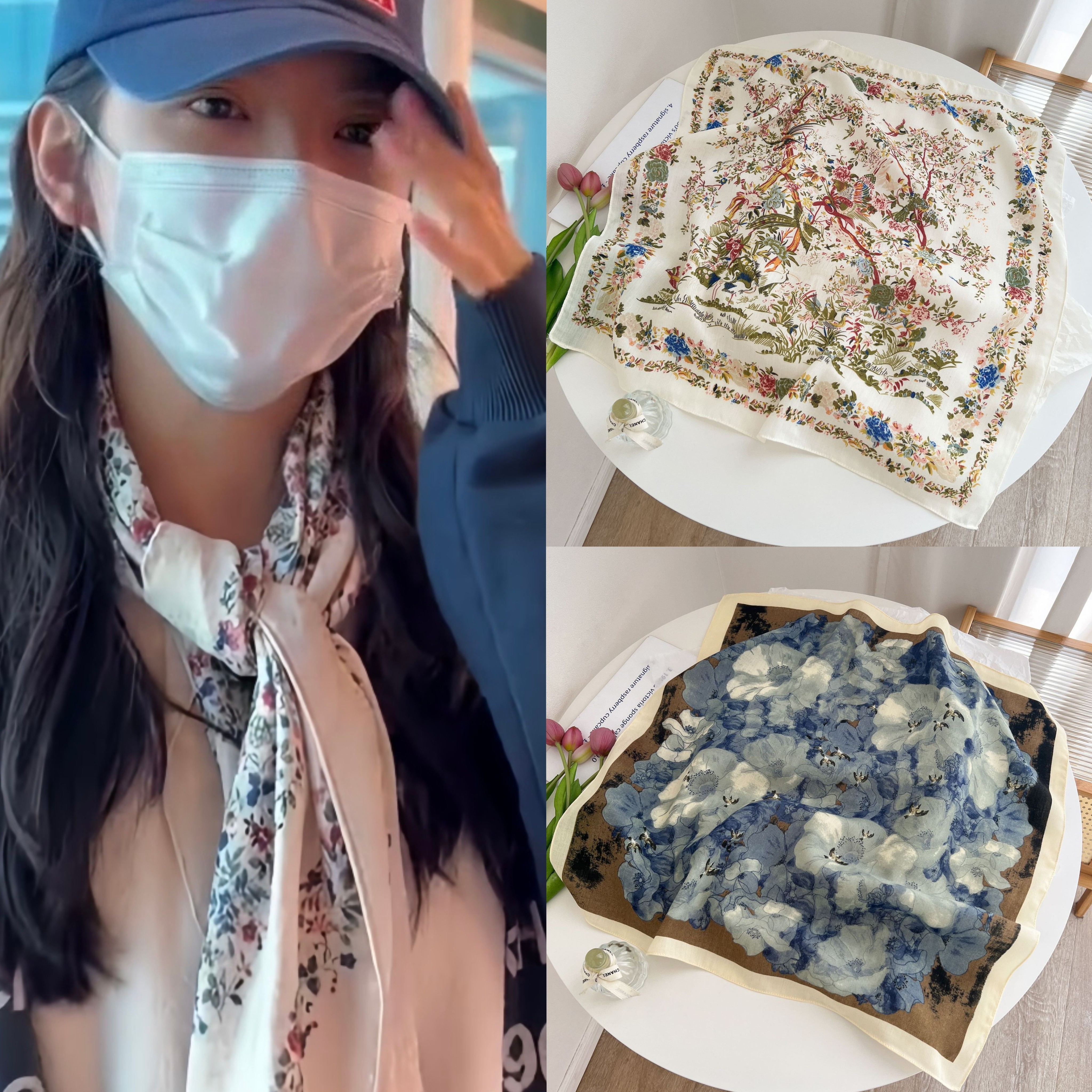 70×70厘米章若楠同款丝巾女秋冬天男士豹纹围巾小碎花大方巾领巾
