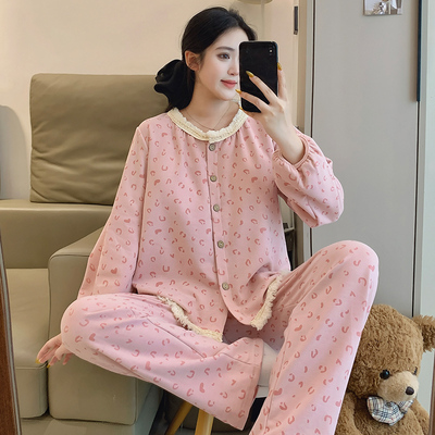 带胸垫睡衣女秋冬季长袖长裤羊绒卡通可爱HelloKitty慵懒风家居服