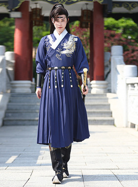 新款中国风明制蓝色龙纹锦衣卫飞鱼服男装武侠长袖古风日常汉服男