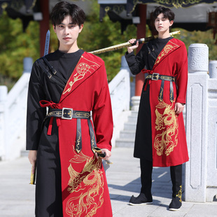 2025夏秋长袖男装唐朝汉服锦衣卫刺绣表演服班服绣花长衫腰带套装