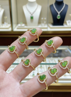 天然和田碧玉辣阳绿葫芦戒指S925银镶嵌精致百搭女式小红书戒指
