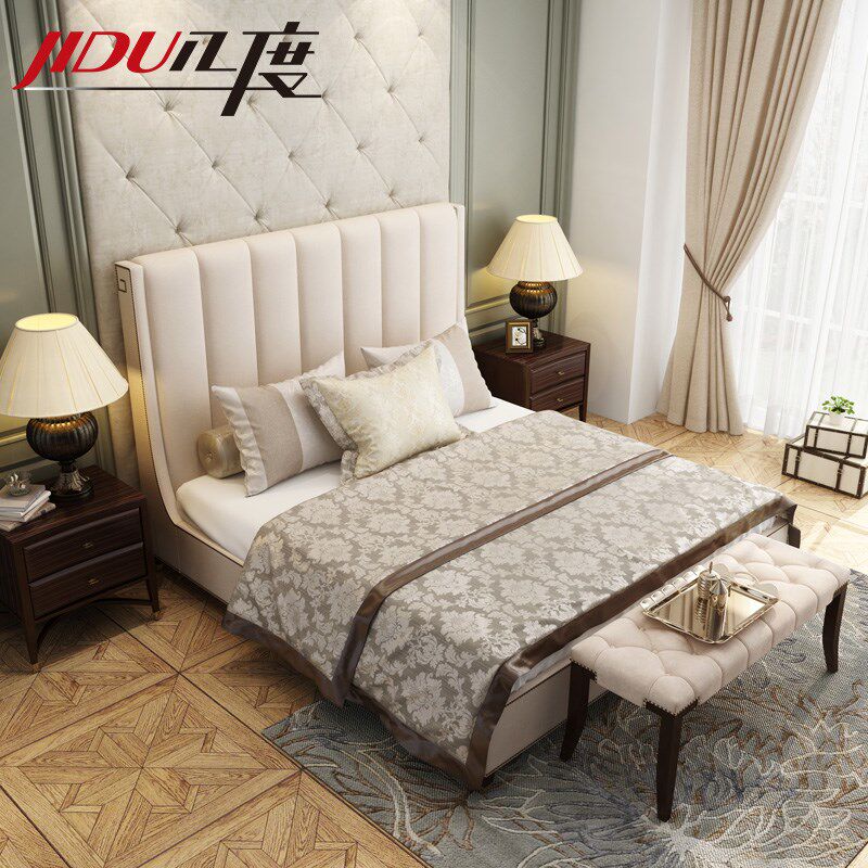8双人大床现代简约桃花心木布艺软包床主卧室家具