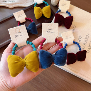 儿童丝绒蝴蝶结发圈宝宝丸子头发绳高弹力扎发皮筋小女孩甜美发饰