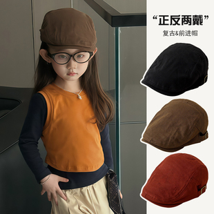 英伦复古~儿童文艺前进帽男女宝贝雷帽可反戴前进帽画家报童帽子