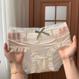 薄款 内裤 女生夏季 蕾丝性感缎面少女三角裤 2025新款 法式 轻奢