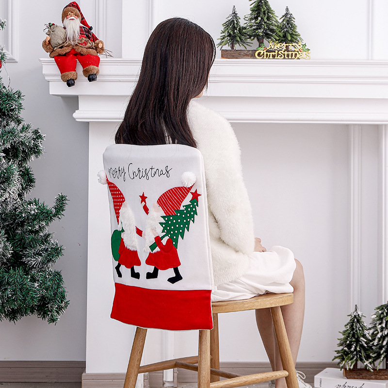 Christmas chair cover with red and white velvet back cover