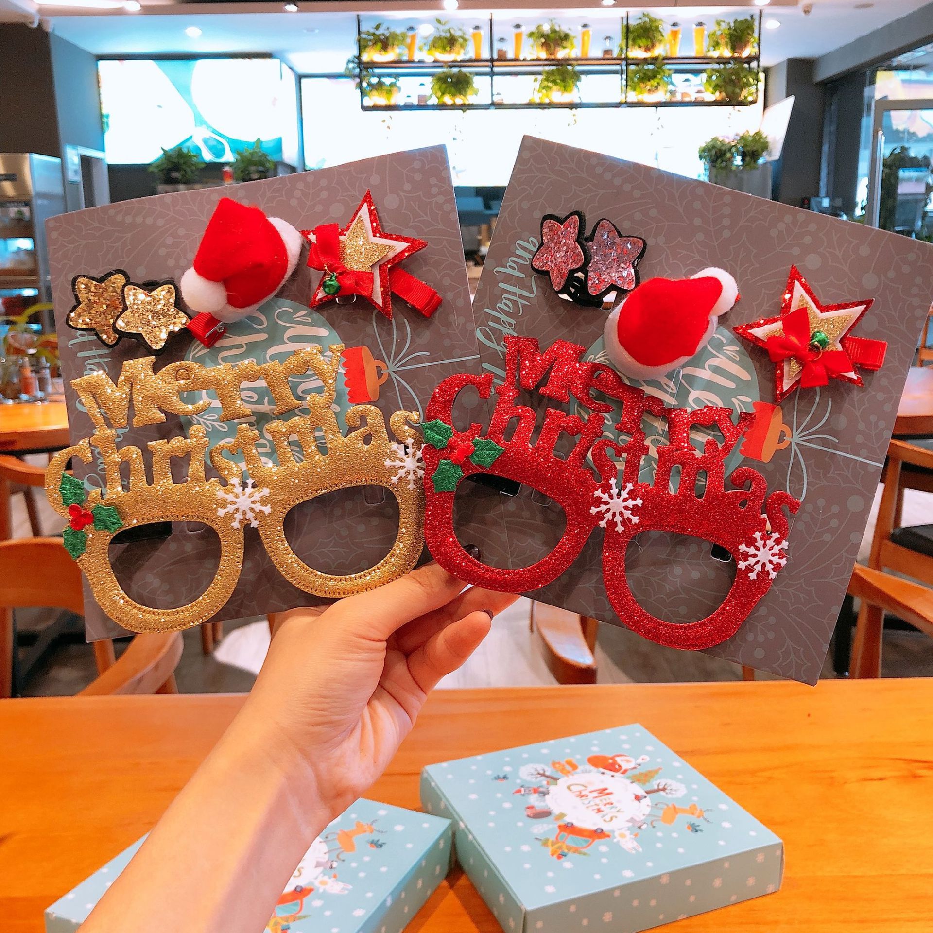 Christmas hat glasses hair clip prop headband set圣诞礼创意