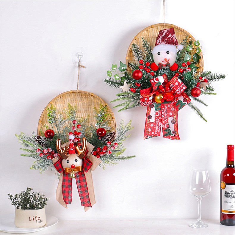 New bamboo basket Christmas wreath yard door hanging圣诞花环