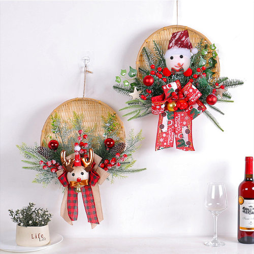 New bamboo basket Christmas wreath yard door hanging圣诞花环