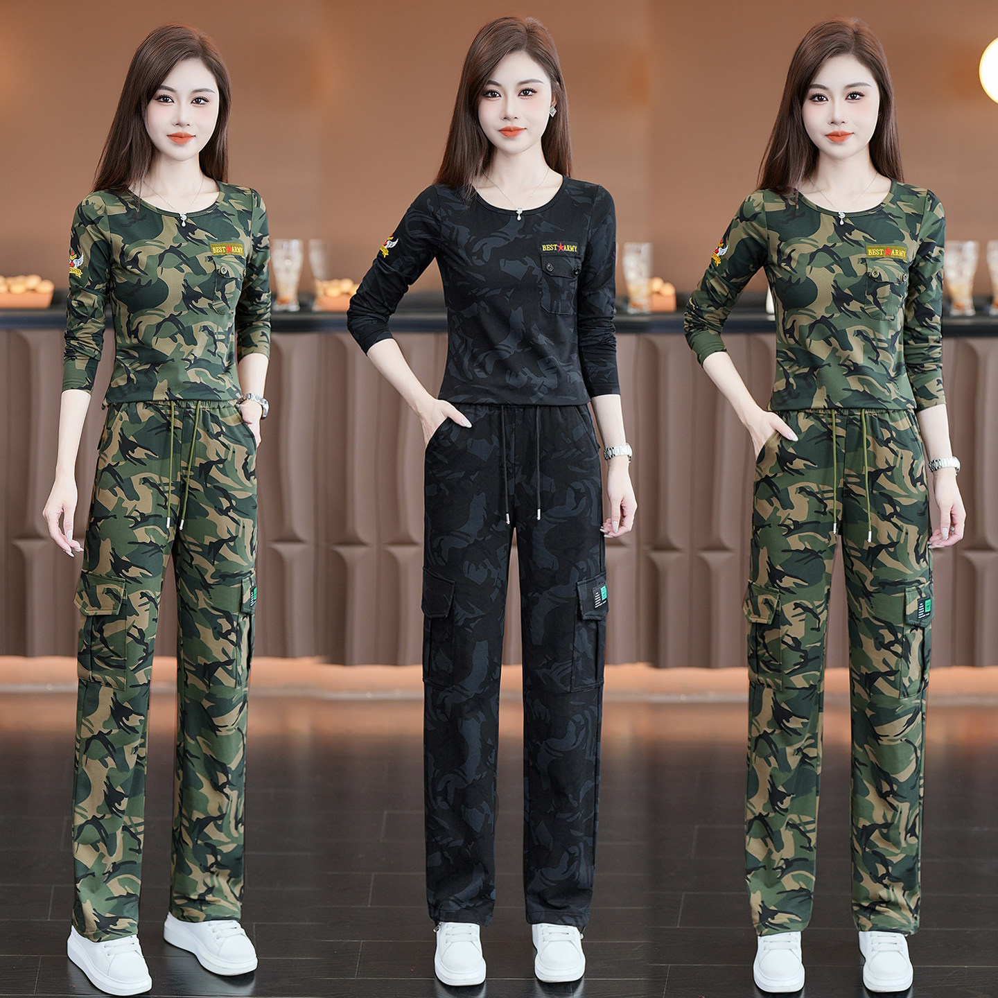 迷彩服套装女春秋工装长裤水兵舞