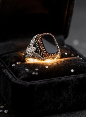 霸气黑耀鹰芒复古戒指