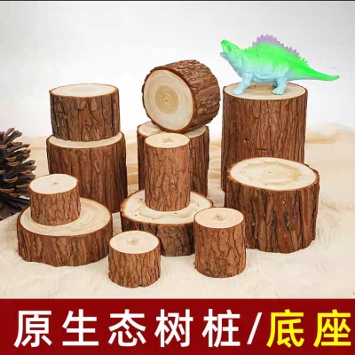 实木原木桩小木桩木椴背景装饰带皮木柴田园风装饰摆件
