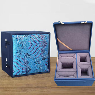 云锦一盖碗两杯紫砂壶锦盒三才盖碗加两杯礼品盒精美包装盒礼物盒