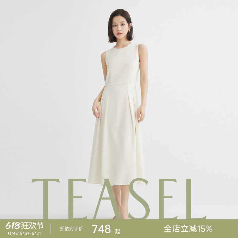 TEASEL「优雅重现」三醋酸赫本风礼服裙  JI简无袖圆领修身连衣裙