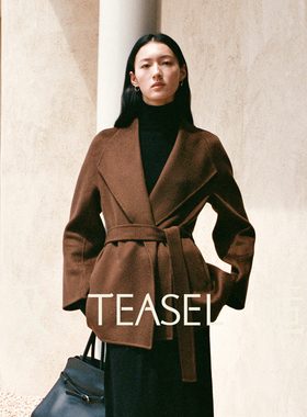 TEASEL 「晚宴惊鸿」大翻领气场十足轻盈保暖短款系带纯羊绒大衣