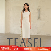 TEASEL「高阶通勤」三醋酸凉感褶皱收腰无内衬气质显瘦无袖 连衣裙