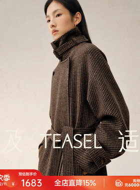 TEASEL「格纹絮语」100%高支澳毛经典格纹廓形宽松英伦风长款大衣
