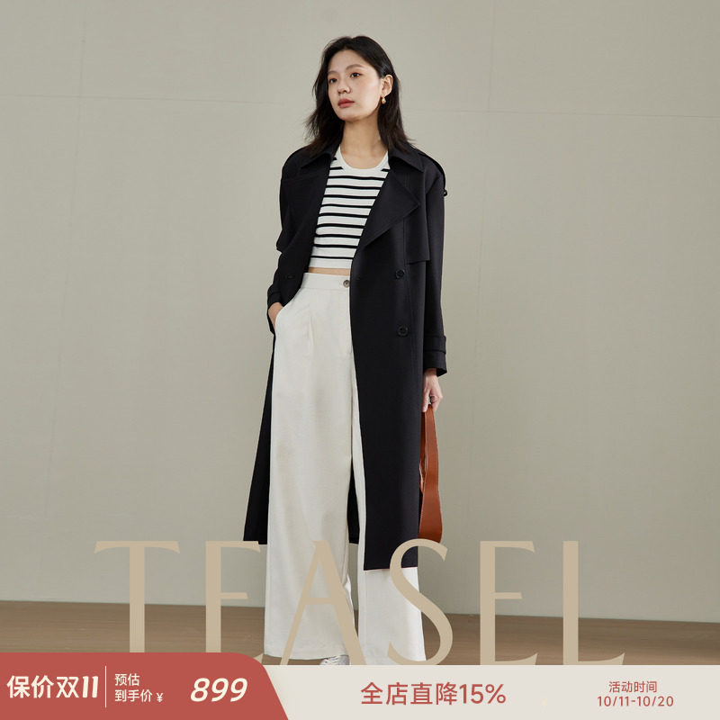 斗篷式经典双排扣长款风衣