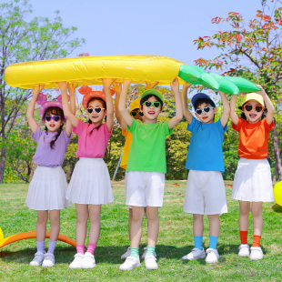 儿童糖果彩色班服T恤小学生夏季纯色短袖上衣运动会幼儿园亲子装