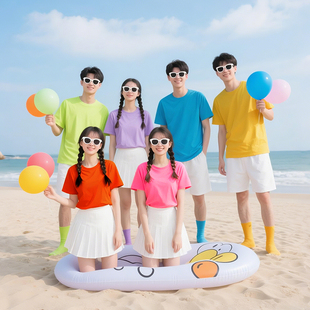 男女彩色表演服团建初中学生聚会班服套装 多巴胺t恤姐妹装 闺蜜装